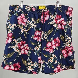 Lands' End Hoffman Fabrics Blue Hawaiian Tropical Print Swim Trunk Shorts Men XL
